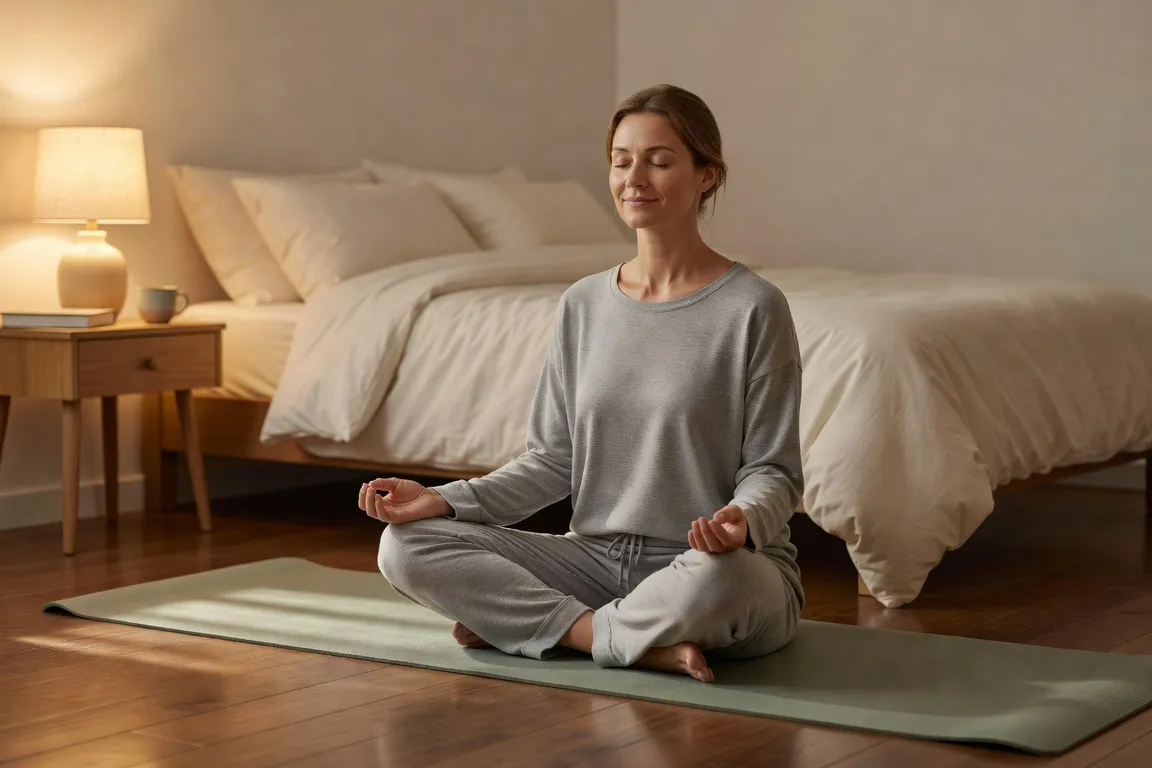 Femme pratiquant le yoga avant de dormir pour améliorer la qualité du sommeil